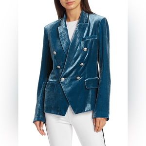 NWT L'Agence Blazer Jacket Kenzie Double Breasted Velvet Cortez Blue Size 2
